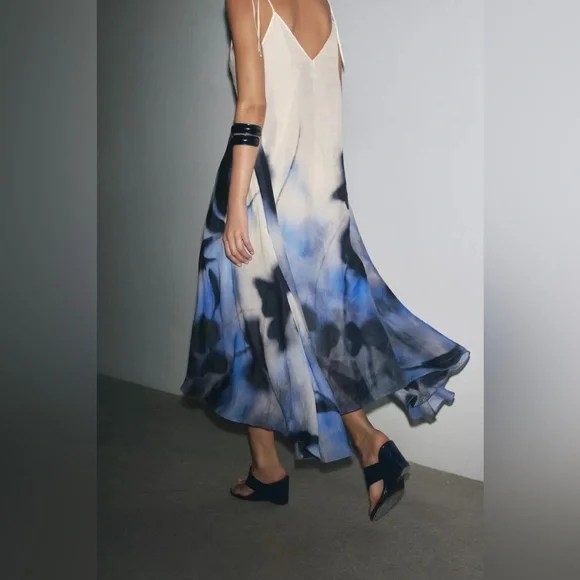 NET ZARA 100% RAMIE PRINT DRESS ZW COLLECTION - Picture 2 of 15